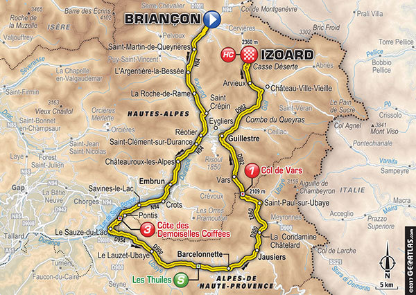 Parcours de l'étape 18 du tour de France 2017 - Briançon / Izoard